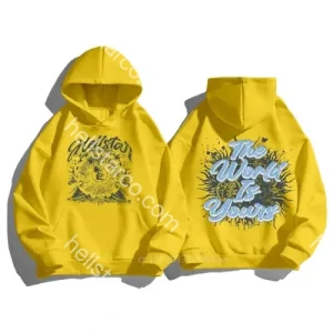 Yellow Hellstar The World Is Yours Hoodie from hellstarco.com